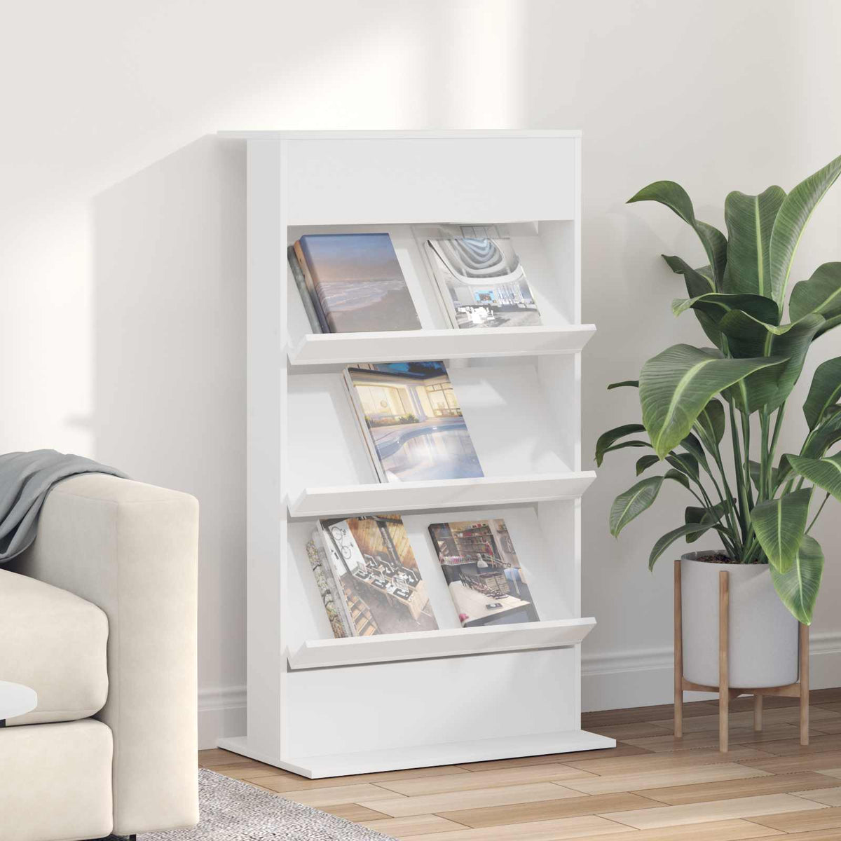 vidaXL Tijdschrift Rek met plank Wit 70 x 41 x 156 cm Bewerkt hout
