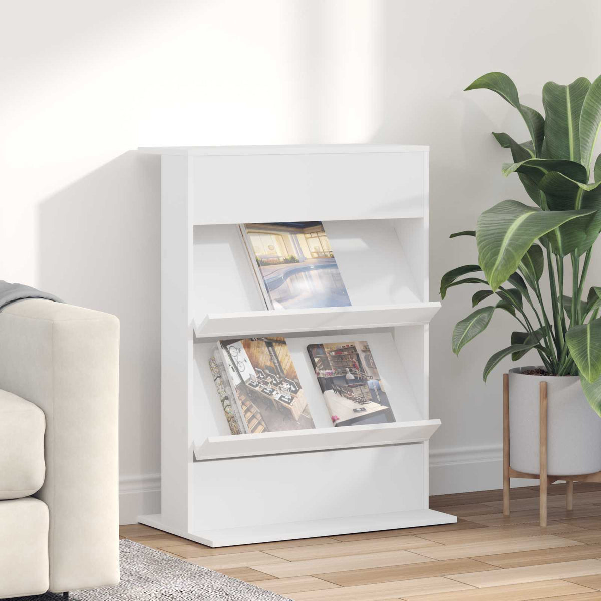 vidaXL Tijdschrift Rek met plank Wit 70 x 41 x 156 cm Bewerkt hout