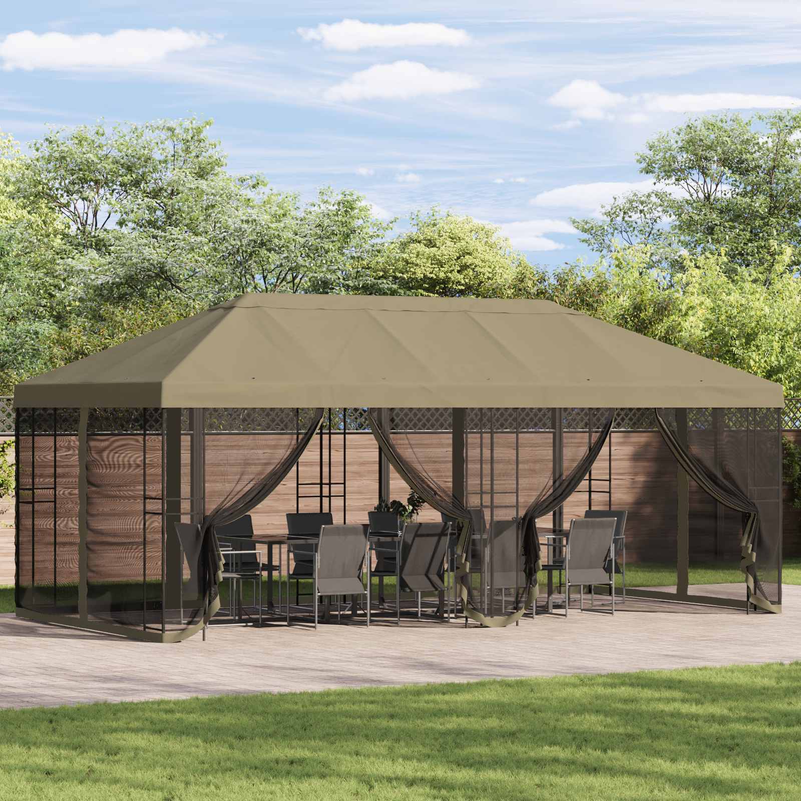 vidaXL Gazebo Hoes met Zijwanden 6 x 3 m Beige Polyester 190