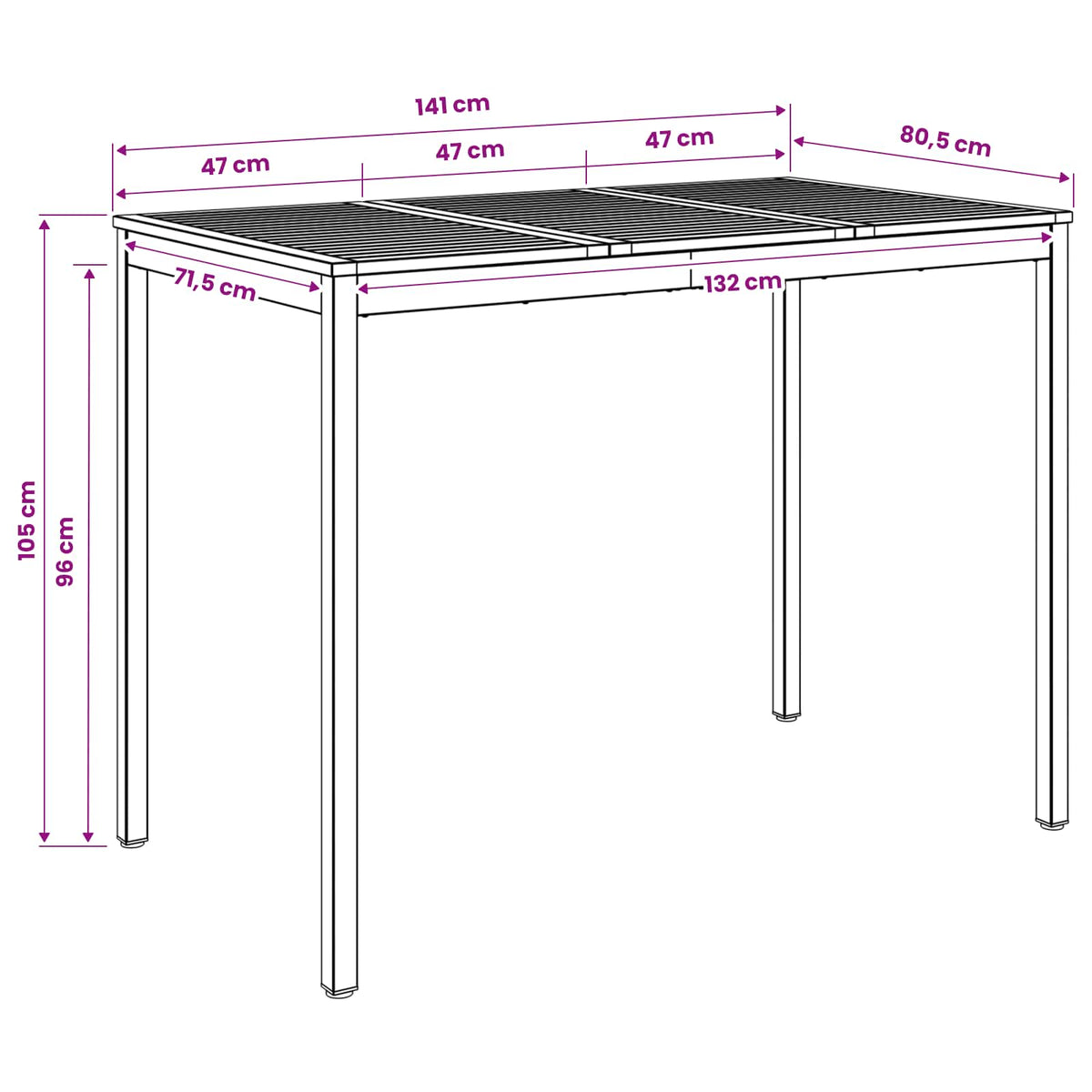 vidaXL Tuinbar Tafel Natuurlijk en Wit 141 x 80,5 x 105 cm