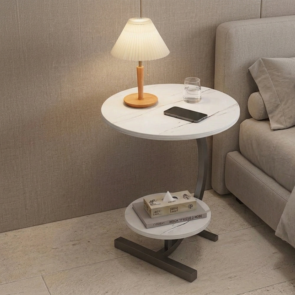 Aashly Nordic Moderne Bijzettafel – Luxe Dubbele Ronde Salontafel voor Woonkamer & Slaapkamer