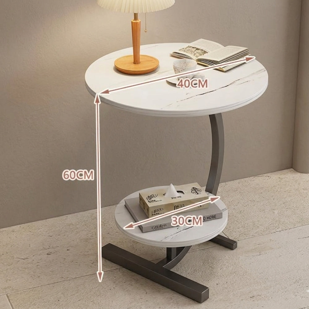 Aashly Nordic Moderne Bijzettafel – Luxe Dubbele Ronde Salontafel voor Woonkamer & Slaapkamer