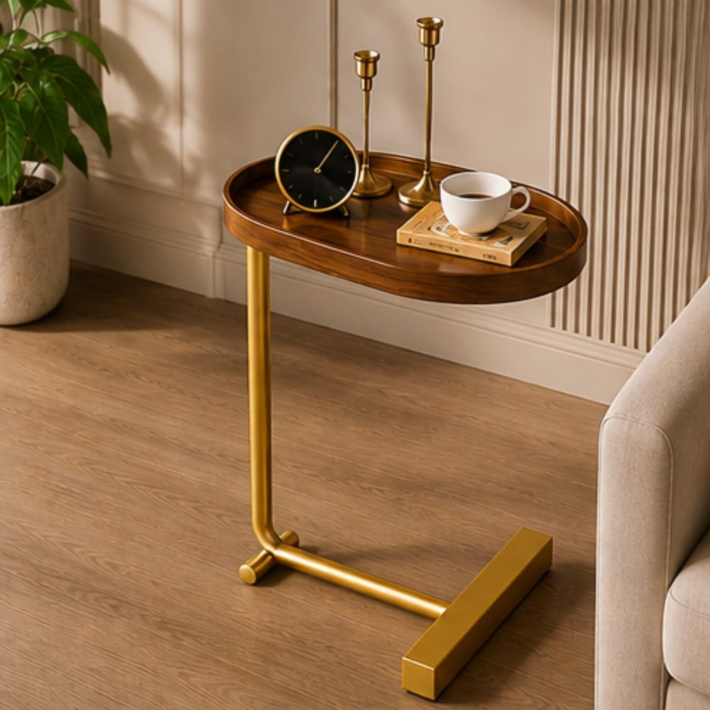 Aashly C-Vorm Bijzettafel voor Bank en Bed – Moderne Houten Sofa Tafel 63×45×30 cm