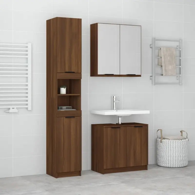 Badekamermeubelset met bewerkt hout en perfecte afmetingen bodemkast - bruin eikenkleur - Badkamermeubelsets