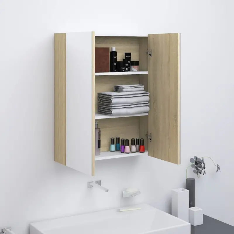 Badkamer Spiegelkast met Charmante en Moderne uitstraling - Wit en eiken / 1 - Badkamerkaptafels