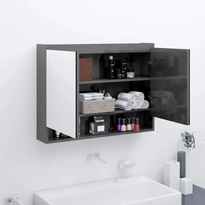 Badkamer spiegelkast met charme en duurzame materialen - Glanzend grijs / 1 - Badkamerkaptafels