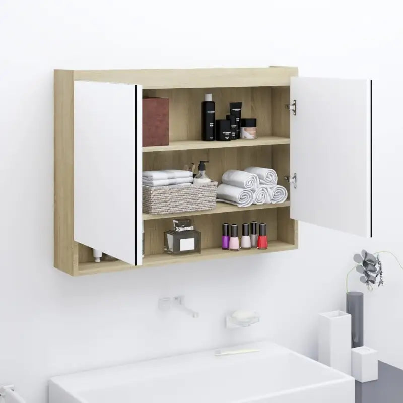 Badkamer spiegelkast met charme en duurzame materialen - Wit en eiken / 1 - Badkamerkaptafels