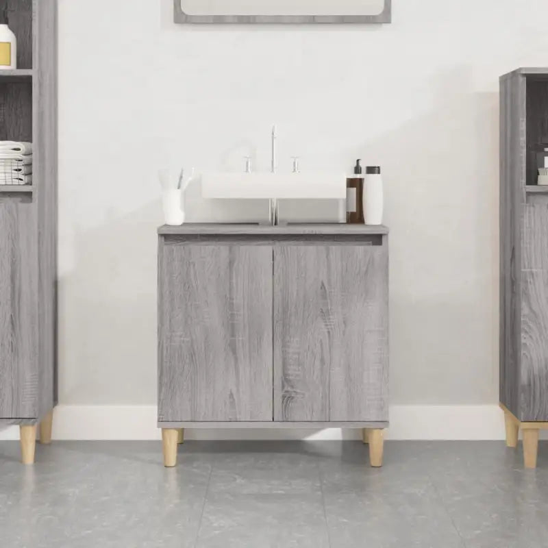 Badkamerkaptafel met bewerkt hout en houten poten voor een opgeruimde badkamer - Grijs sonoma / 1 - Badkamerkaptafels