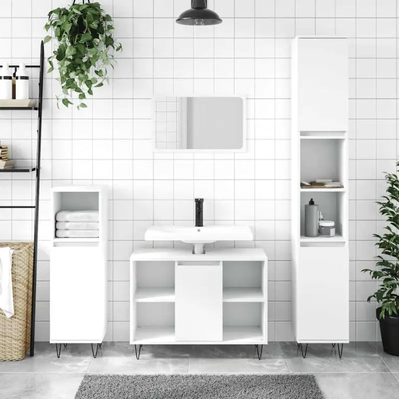 Badkamerkaptafel met ijzeren poten en bewerkt hout voor opbergruimte - Wit / 1 - Badkamerkaptafels