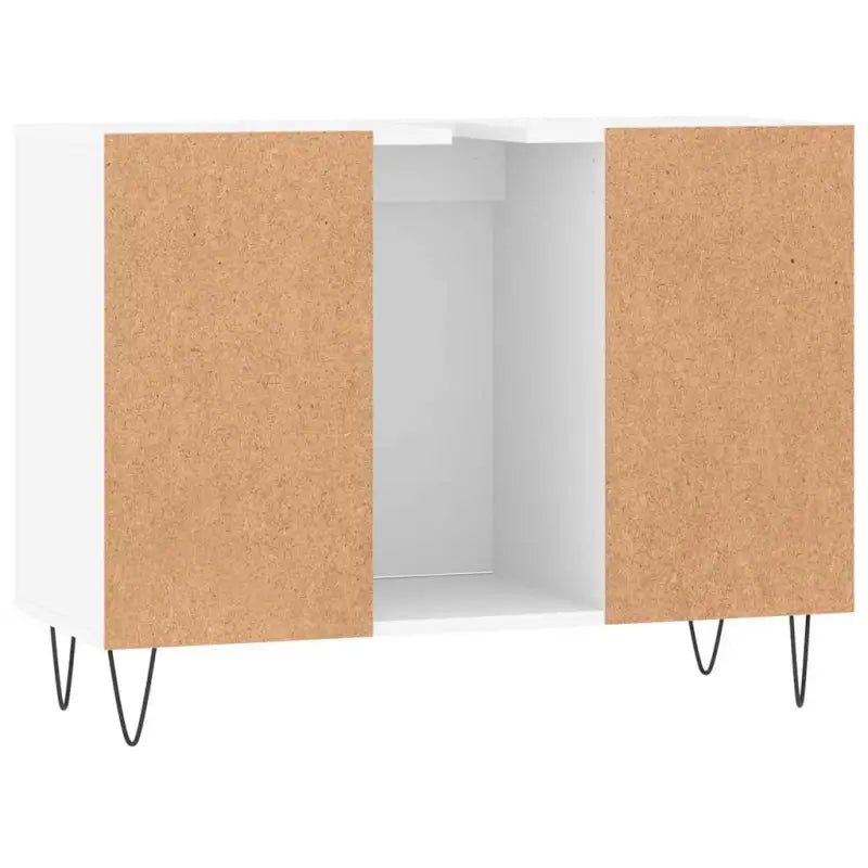 Badkamerkaptafel met ijzeren poten en bewerkt hout voor opbergruimte - Badkamerkaptafels