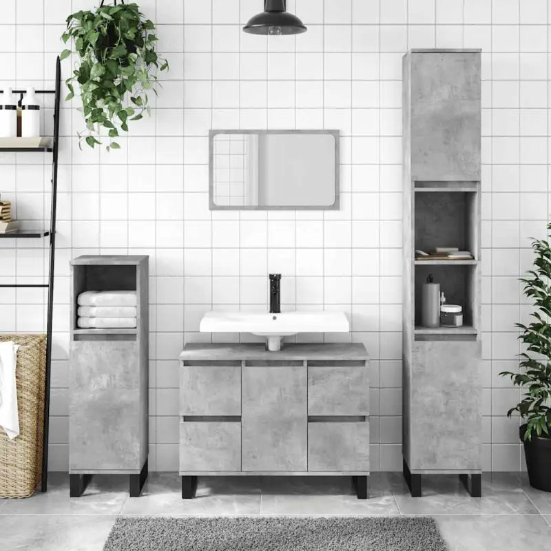 Badkamerkaptafel met ijzeren poten van bewerkt hout voor opbergruimte - Betongrijs / 1 - Badkamerkaptafels