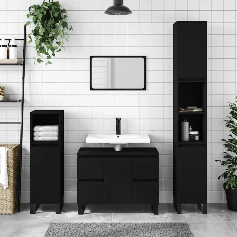 Badkamerkaptafel met ijzeren poten van bewerkt hout voor opbergruimte - Zwart / 1 - Badkamerkaptafels