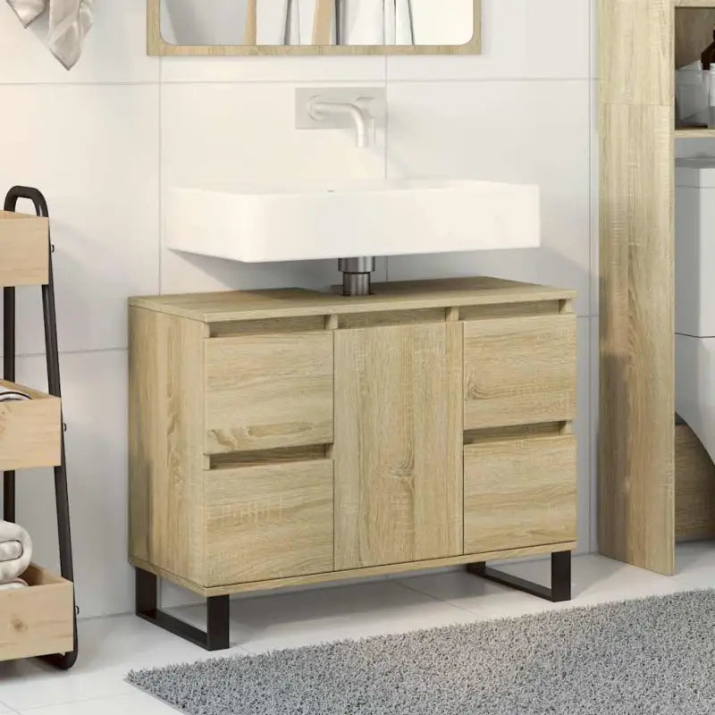 Badkamerkaptafel met ijzeren poten van bewerkt hout voor opbergruimte - Sonoma eiken / 1 - Badkamerkaptafels