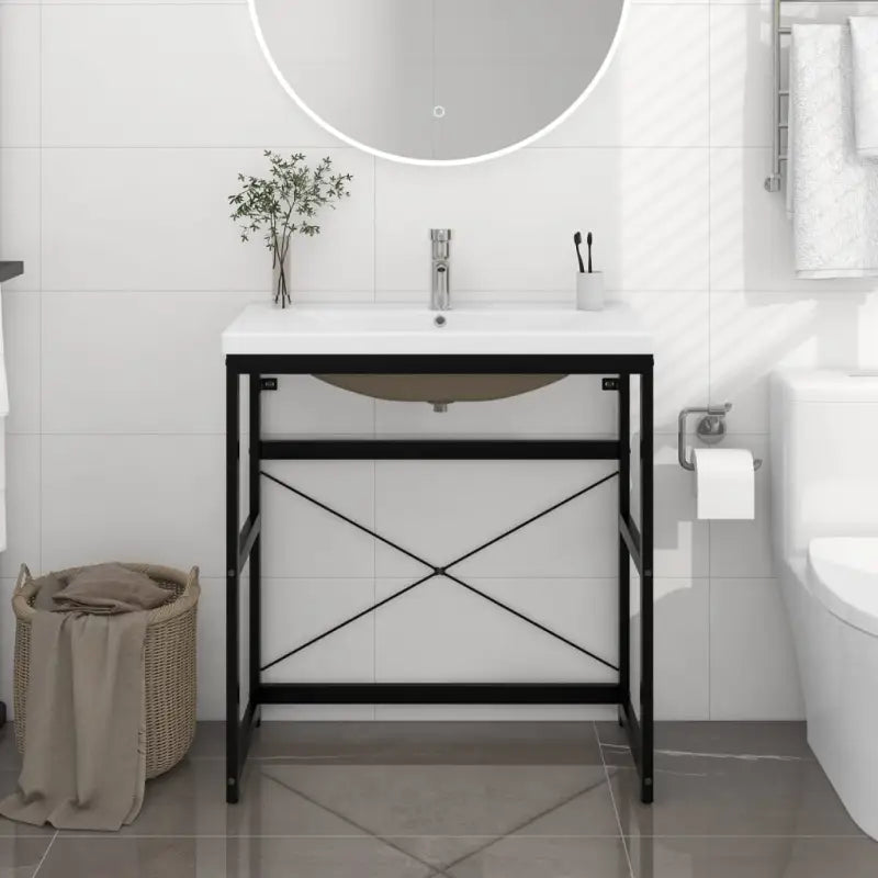 Badkamerkaptafel met inbouwwastafel van gepoedercoat ijzer en totale afmetingen - Zwart / 79 x 38 x 83 cm / 1