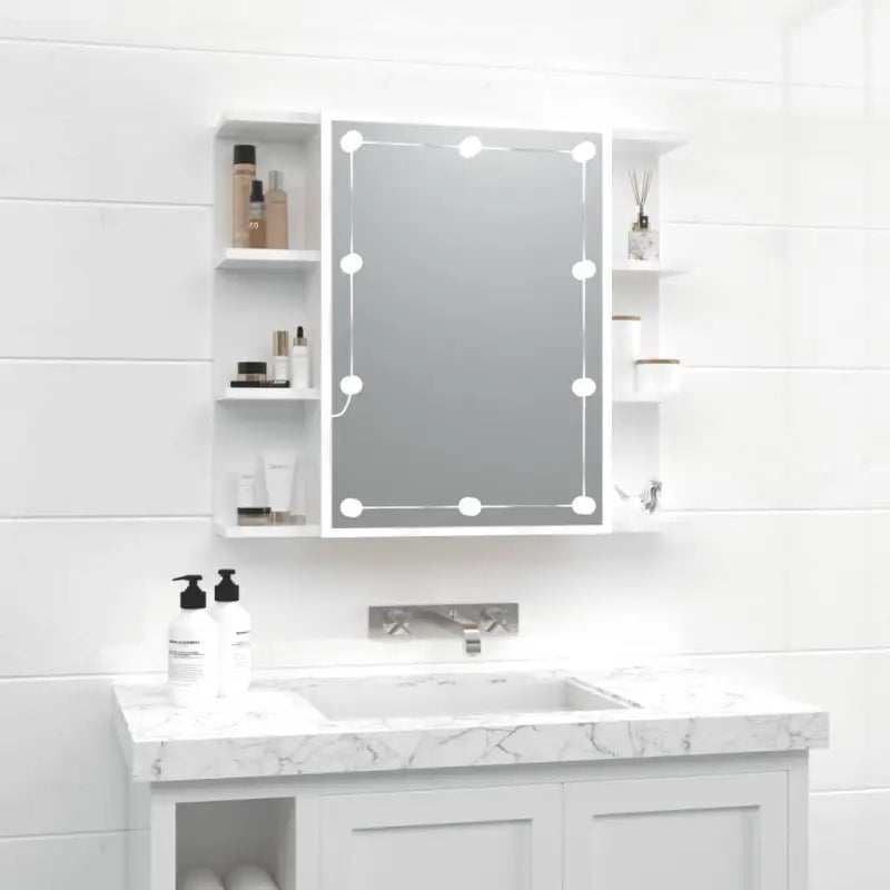 Badkamerkaptafel met LED en bewerkt hout voor een nette make-up opbergplek - Hoogglans wit / 1 - Badkamerkaptafels
