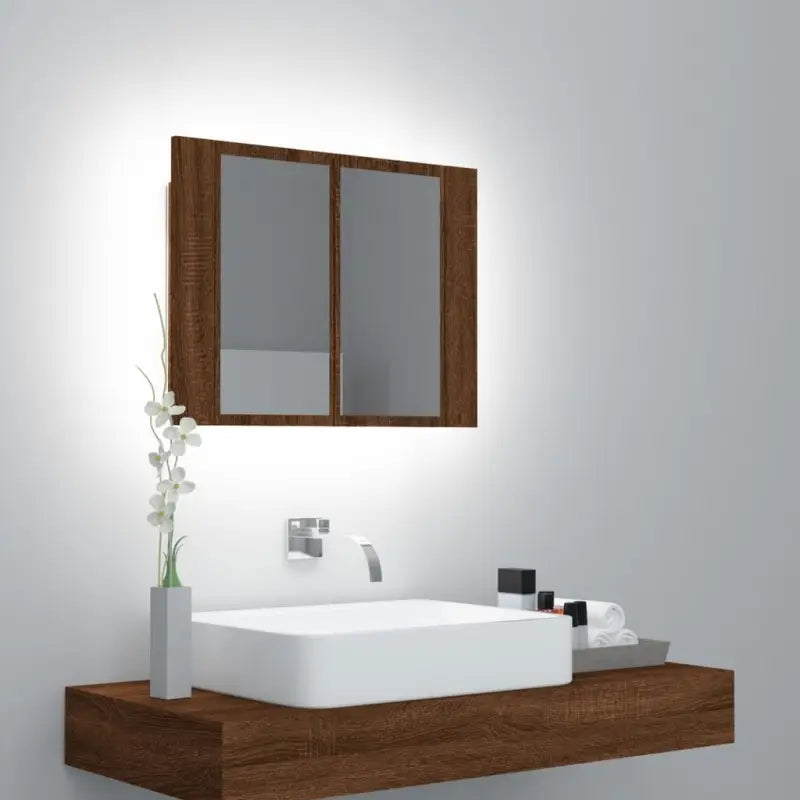 Badkamerkaptafel met LED-verlichting in grijs sonoma eiken bewerkt hout - bruin eikenkleur / 1 - Badkamerkaptafels