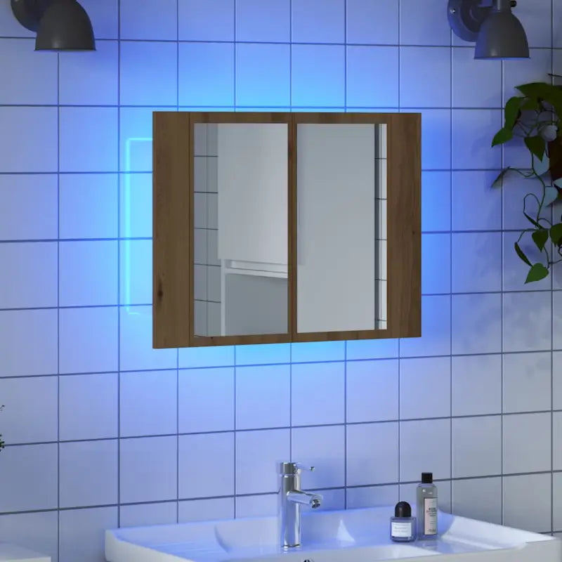 Badkamerkaptafel met LED-verlichting in grijs sonoma eiken bewerkt hout - artisanaal eikenkleurig / 1