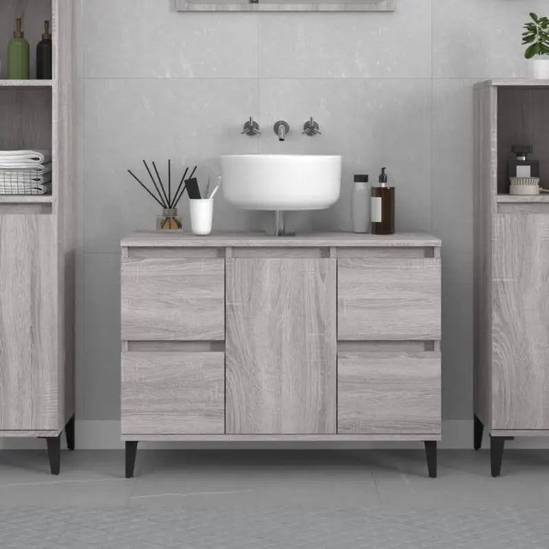 Badkamerkaptafel van bewerkt hout met veel opbergruimte - Grijs sonoma / 1 - Badkamerkaptafels