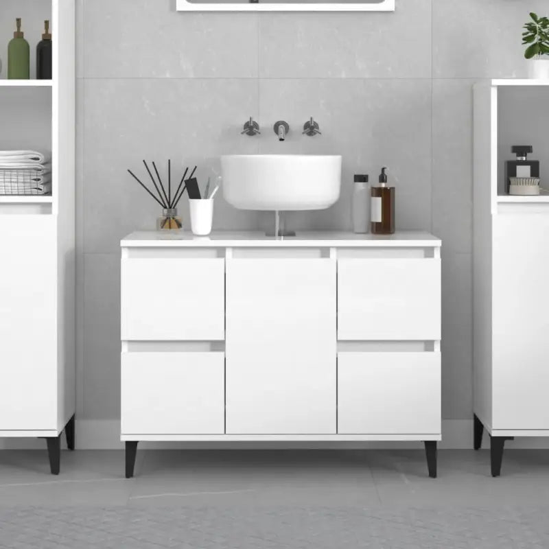 Badkamerkaptafel van bewerkt hout met veel opbergruimte - Hoogglans wit / 1 - Badkamerkaptafels