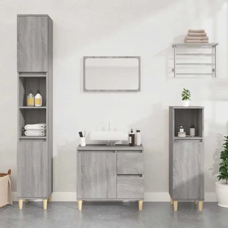 Badkamerkaptafel van massief eucalyptushout met veel opbergruimte - Grijs sonoma / 1 - Badkamerkaptafels