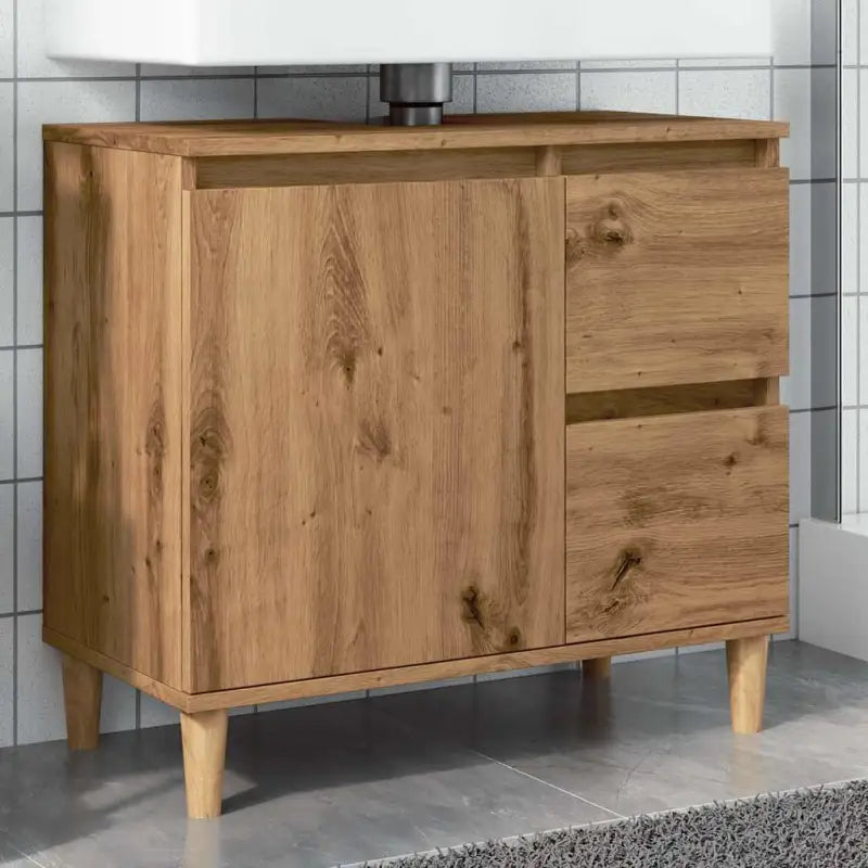 Badkamerkaptafel van massief eucalyptushout met veel opbergruimte - artisanaal eikenkleurig / 1 - Badkamerkaptafels