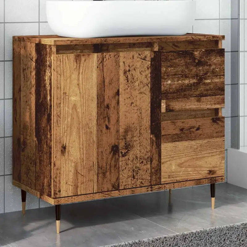 Badkamerkaptafels in grijs Sonoma met ijzeren poten en bewerkt hout - Oud hout / 1 - Badkamerkaptafels