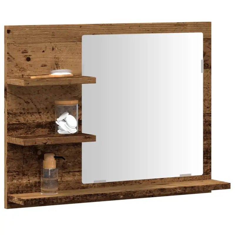 Badkamerkaptafels met wandspiegel van bewerkt hout en acryl - Oud hout / 1 - Badkamerkaptafels