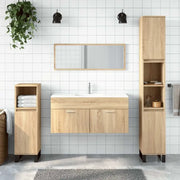Badkamermeubelset met bewerkt hout en minimalistische spiegel - Badkamermeubelsets