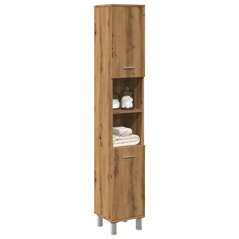 Badkamermeubelset met bewerkt hout en veel opbergruimte - artisanaal eikenkleurig - Badkamermeubelsets