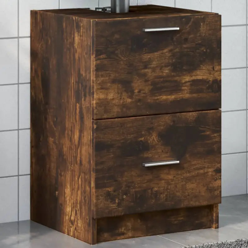Badkamermeubelset met bewerkt hout en veel opbergruimte - Gerookt eiken / 40 x 37 x 59 cm - Badkamermeubelsets