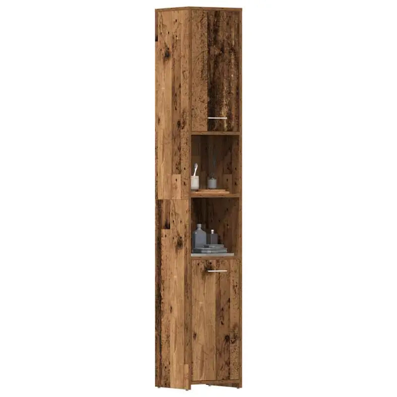 Badkamermeubelset met bewerkt hout voor extra opbergruimte - Oud hout / Met handvat - Badkamermeubelsets