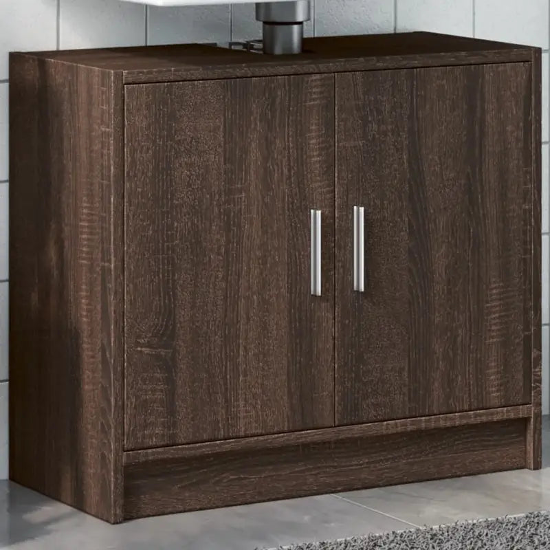 Badkamermeubelset met bewerkt hout voor opbergruimte en modern design - bruin eikenkleur - Badkamermeubelsets