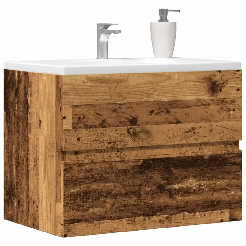 Badkamermeubelset met gootsteenkast van bewerkt hout voor extra opbergruimte - Oud hout / 60 x 38.5 x 45 cm