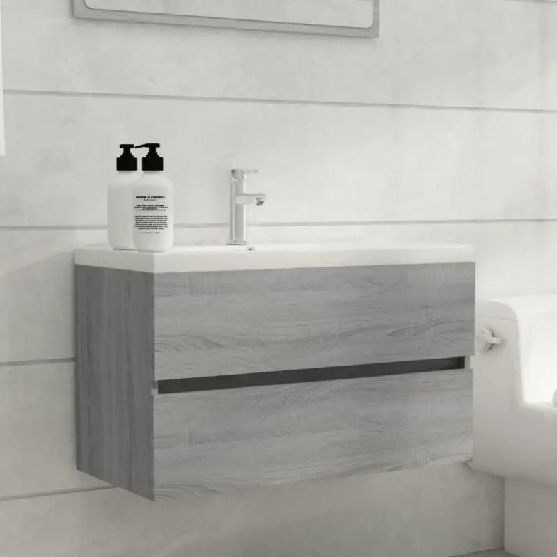 Badkamermeubelset met gootsteenkast van bewerkt hout voor extra opbergruimte - Grijs sonoma / 80 x 38.5 x 45 cm