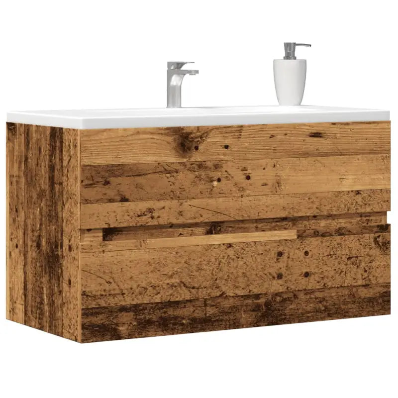 Badkamermeubelset met gootsteenkast van bewerkt hout voor extra opbergruimte - Oud hout / 90 x 38.5 x 45 cm
