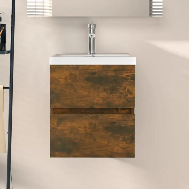 Badkamermeubelset met gootsteenkast van bewerkt hout voor extra opbergruimte - Gerookt eiken / 41 x 38.5 x 45 cm