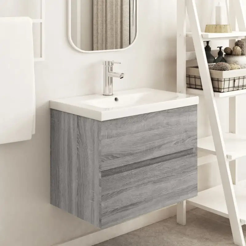 Badkamermeubelset met gootsteenkast van bewerkt hout voor extra opbergruimte - Grijs sonoma / 60 x 38.5 x 45 cm