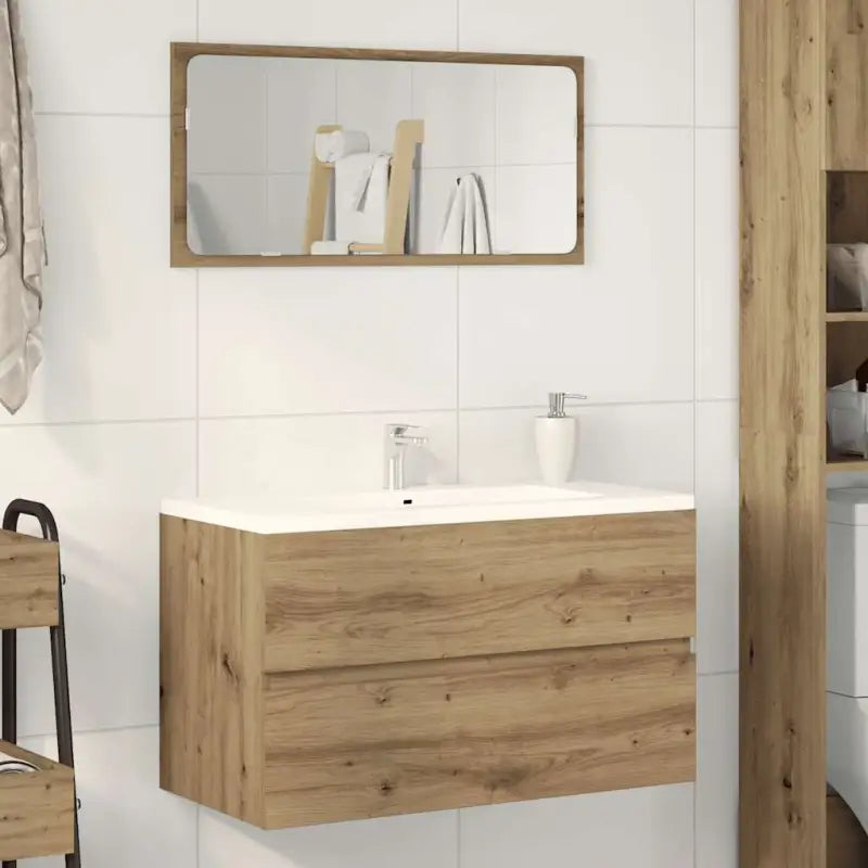 Badkamermeubelset met gootsteenkast van bewerkt hout voor extra opbergruimte - artisian oak / 80 x 38.5 x 45 cm