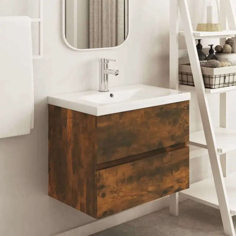 Badkamermeubelset met gootsteenkast van bewerkt hout voor extra opbergruimte - Gerookt eiken / 60 x 38.5 x 45 cm