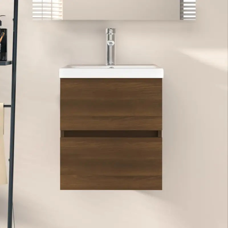 Badkamermeubelset met gootsteenkast van bewerkt hout voor extra opbergruimte - bruin eikenkleur / 41 x 38.5 x 45 cm