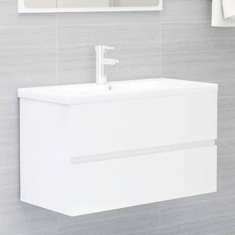 Badkamermeubelset met gootsteenkast van bewerkt hout voor extra opbergruimte - Hoogglans wit / 80 x 38.5 x 45 cm