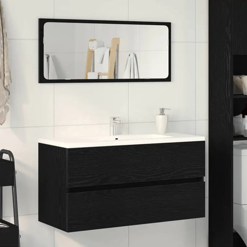 Badkamermeubelset met gootsteenkast van bewerkt hout voor extra opbergruimte - Zwart eiken / 90 x 38.5 x 45 cm