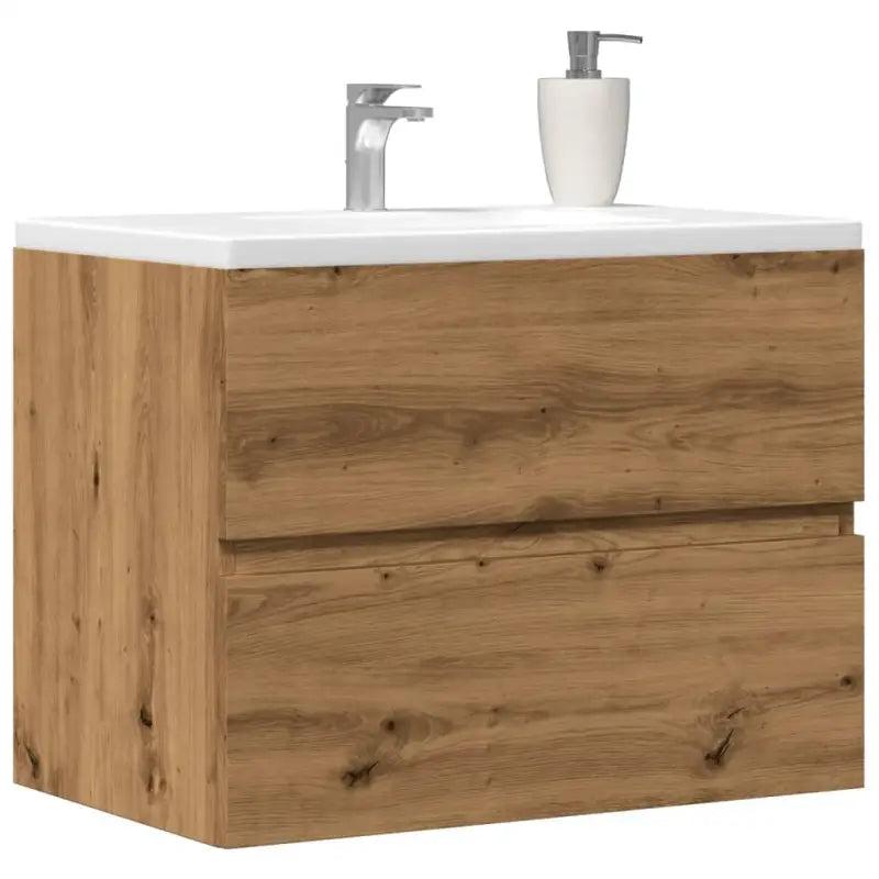 Badkamermeubelset met gootsteenkast van bewerkt hout voor extra opbergruimte - artisanaal eikenkleurig / 60 x 38.5 x 45