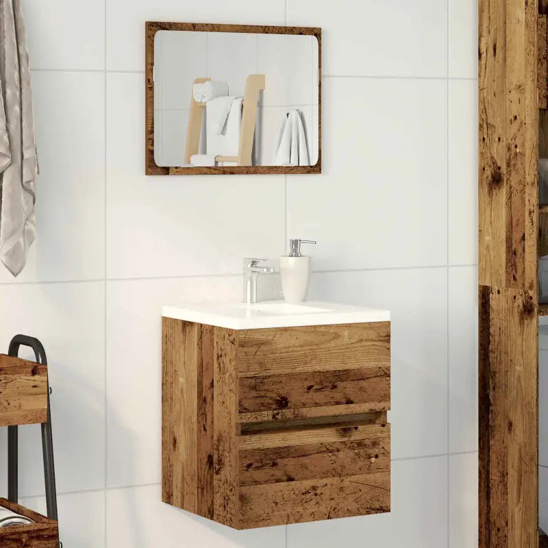 Badkamermeubelset met gootsteenkast van bewerkt hout voor extra opbergruimte - Oud hout / 41 x 38.5 x 45 cm