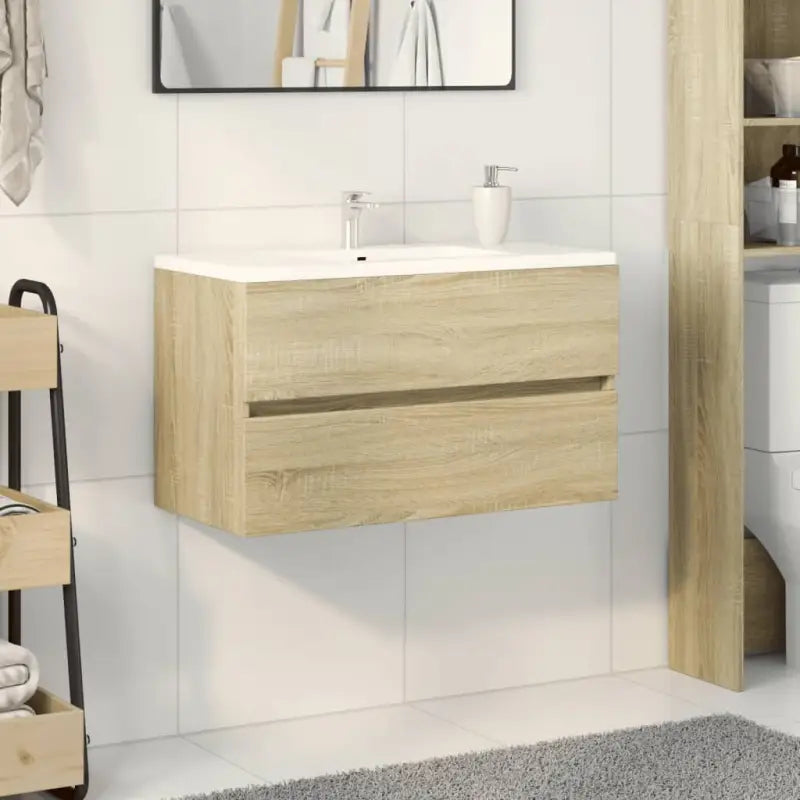 Badkamermeubelset met gootsteenkast van bewerkt hout voor extra opbergruimte - Sonoma eiken / 80 x 38.5 x 45 cm