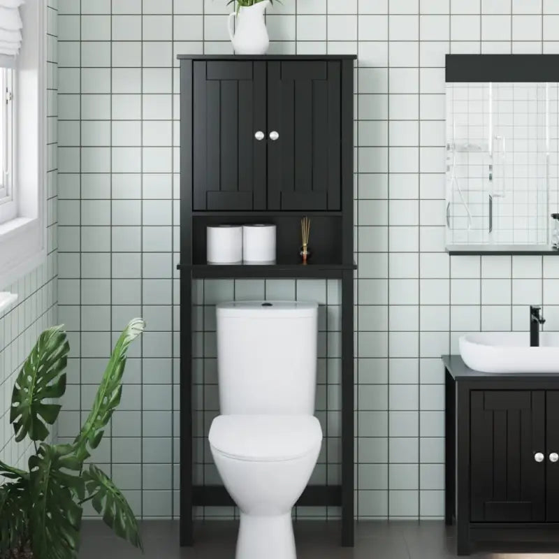 Badkamermeubelset met massief grenenhout en onderste schap - Zwart / 60 x 27 x 164.5 cm - Badkamermeubelsets