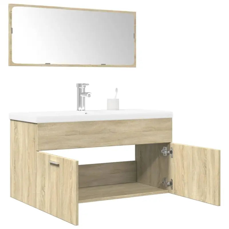 Badkamermeubelset van bewerkt hout met duurzame en vochtbestendige afwerking - Sonoma eiken / 90 x 38.5 x 46 cm