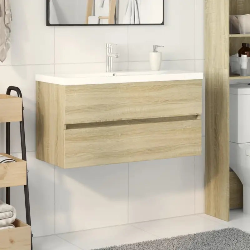 Badkamermeubelset van bewerkt hout met duurzame materialen en ruime afmetingen - Sonoma eiken / 90 x 38.5 x 45 cm