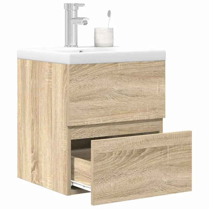Badkamermeubelset van bewerkt hout met duurzame materialen en ruime afmetingen - Sonoma eiken / 41 x 38.5 x 45 cm