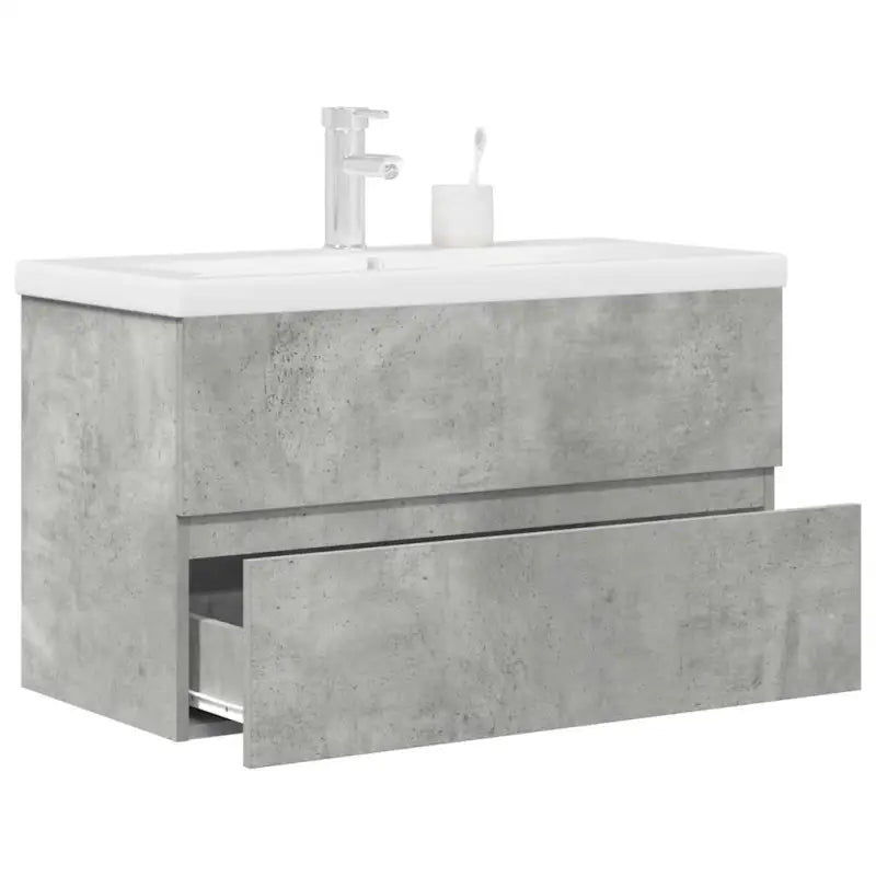 Badkamermeubelset van bewerkt hout met duurzame materialen en ruime afmetingen - Betongrijs / 80 x 38.5 x 45 cm